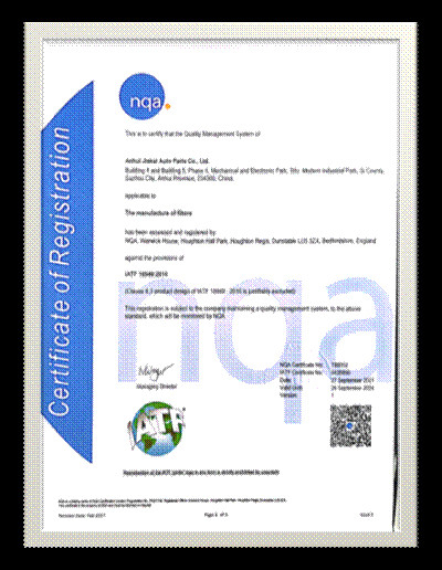 China Zhejiang iFilter Automotive Parts Co., Ltd. Certification